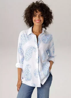 Aniston Longline Paisley Button Blouse