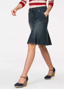 Aniston Pleated Used Wash Denim Skirt