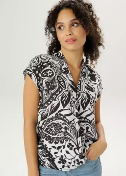 Aniston Printed Cap Sleeve Wrap Blouse