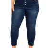 Avenue Crop Exposed Button Jeans - Dark Wash