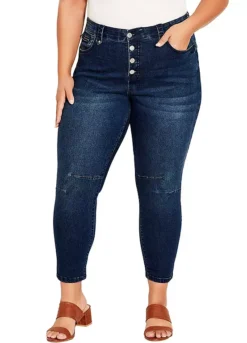 Avenue Crop Exposed Button Jeans - Dark Wash