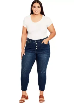 Avenue Crop Exposed Button Jeans - Dark Wash -Garmonic Sales Store Avenue Crop Exposed Button Jeans Dark Wash56W463FRSP W02