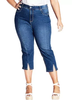 Avenue Slit Denim Capri - Medium Wash