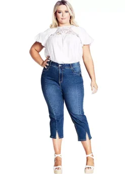 Avenue Slit Denim Capri - Medium Wash -Garmonic Sales Store Avenue Slit Denim Capri Medium Wash56W605FRSP W02