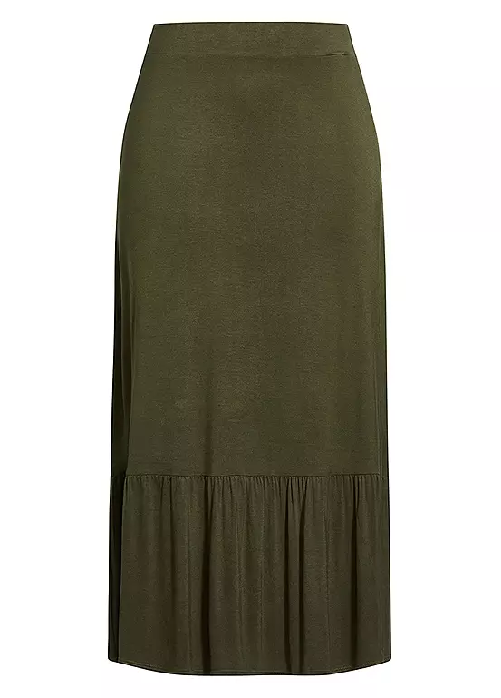 Evans Plain Jersey Skirt - Khaki 2 Evans Plain Jersey Skirt - Khaki - Image 2