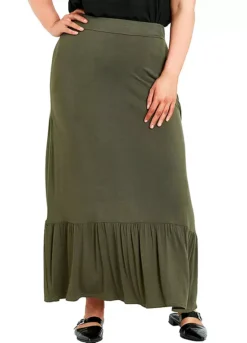 Evans Plain Jersey Skirt - Khaki