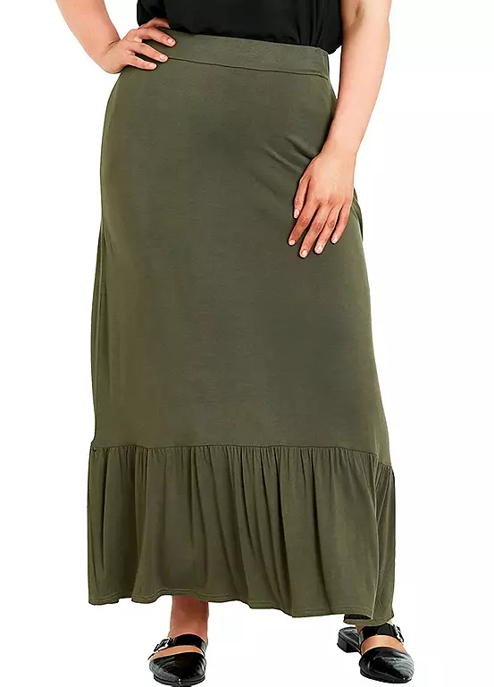 Evans Plain Jersey Skirt - Khaki 1 Evans Plain Jersey Skirt - Khaki