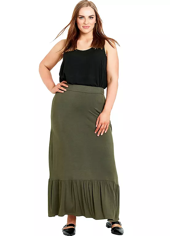 Evans Plain Jersey Skirt - Khaki 4 Evans Plain Jersey Skirt - Khaki - Image 4