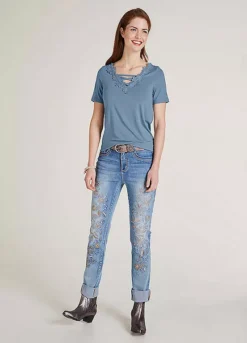 Heine Tummy Trimming Embroidered Jeans -Garmonic Sales Store Heine Tummy Trimming Embroidered JeansG64966FRSP W03