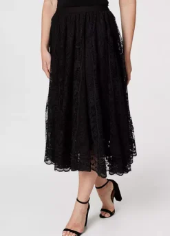 Izabel London Black Lace High Waist Midi Skirt