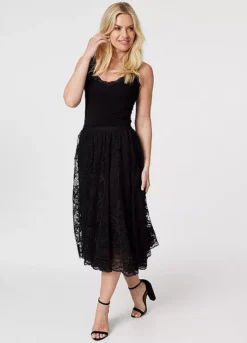 Izabel London Black Lace High Waist Midi Skirt -Garmonic Sales Store Izabel London Black Lace High Waist Midi Skirt82C191FRSP W02