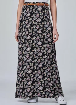 Izabel London Multi Black Ditsy Floral Ankle Length Skirt