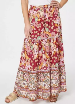 Izabel London Pink Floral Border Print Maxi Skirt