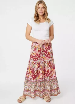 Izabel London Pink Floral Border Print Maxi Skirt -Garmonic Sales Store Izabel London Pink Floral Border Print Maxi Skirt56S937FRSP W02