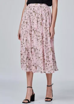 Izabel London Pink Floral High Waist Pleated Skirt