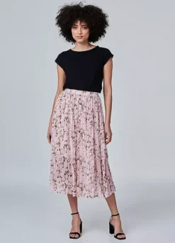 Izabel London Pink Floral High Waist Pleated Skirt -Garmonic Sales Store Izabel London Pink Floral High Waist Pleated Skirt41G620FRSP W02
