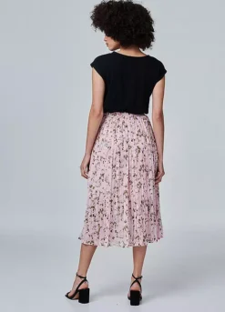 Izabel London Pink Floral High Waist Pleated Skirt -Garmonic Sales Store Izabel London Pink Floral High Waist Pleated Skirt41G620FRSP W03