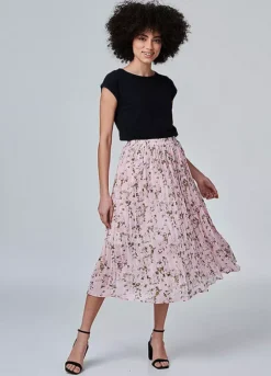 Izabel London Pink Floral High Waist Pleated Skirt -Garmonic Sales Store Izabel London Pink Floral High Waist Pleated Skirt41G620FRSP W04