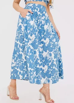 Jac Jossa Blue Floral Print Midi Skirt -Garmonic Sales Store Jac Jossa Blue Floral Print Midi Skirt60D174FRSP W02