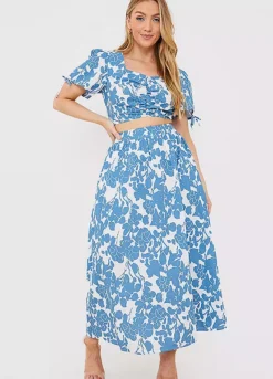 Jac Jossa Blue Floral Print Midi Skirt -Garmonic Sales Store Jac Jossa Blue Floral Print Midi Skirt60D174FRSP W03