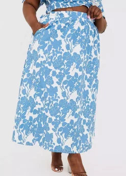 Jac Jossa Blue Floral Print Midi Skirt -Garmonic Sales Store Jac Jossa Blue Floral Print Midi Skirt60D174FRSP W05