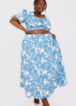 Jac Jossa Blue Floral Print Midi Skirt -Garmonic Sales Store Jac Jossa Blue Floral Print Midi Skirt60D174FRSP W06