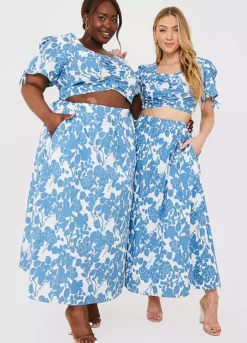 Jac Jossa Blue Floral Print Midi Skirt -Garmonic Sales Store Jac Jossa Blue Floral Print Midi Skirt60D174FRSP W08
