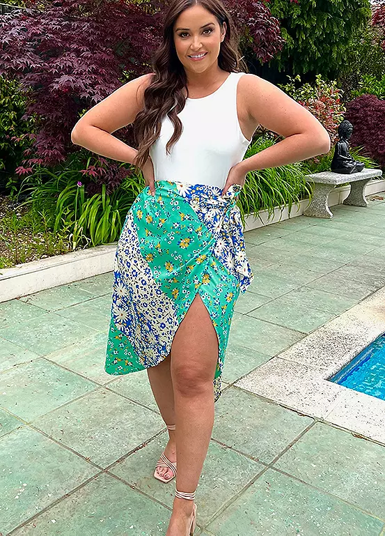 Jac Jossa Blue Floral Print Wrap Midi Skirt 1 Jac Jossa Blue Floral Print Wrap Midi Skirt