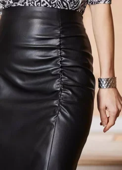 Kaleidoscope Black PU Pencil Skirt With Front Split -Garmonic Sales Store Kaleidoscope Black PU Pencil Skirt with Front Split66C259FRSP W04