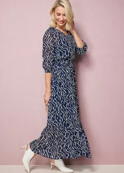 Kaleidoscope Navy Wave Print Co-ord Skirt -Garmonic Sales Store Kaleidoscope Navy Wave Print Co ord Skirt70G254FRSP W03