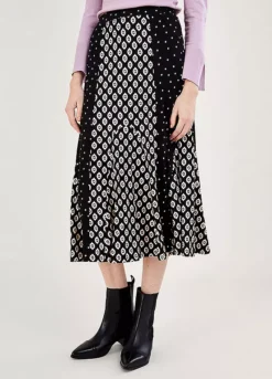 Monsoon Contrast Geometric Print Midi Skirt