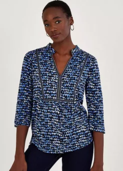 Monsoon Heart Print Linen Top