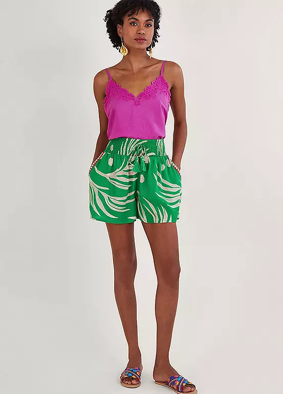 Monsoon Palm Print Crochet Trim Shorts In Lenzing Ecovero 3 Monsoon Palm Print Crochet Trim Shorts In Lenzing Ecovero - Image 3