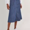 Monsoon Pull On Denim Midi Skirt In Sustainable Cotton