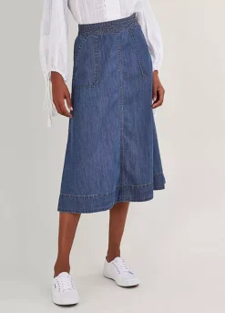 Monsoon Pull On Denim Midi Skirt In Sustainable Cotton