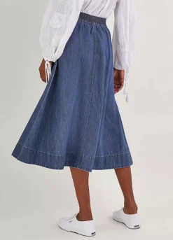 Monsoon Pull On Denim Midi Skirt In Sustainable Cotton -Garmonic Sales Store Monsoon Pull On Denim Midi Skirt in Sustainable Cotton29X232FRSP W01
