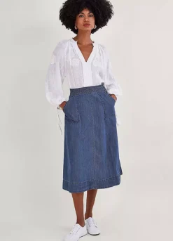 Monsoon Pull On Denim Midi Skirt In Sustainable Cotton -Garmonic Sales Store Monsoon Pull On Denim Midi Skirt in Sustainable Cotton29X232FRSP W02