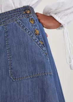 Monsoon Pull On Denim Midi Skirt In Sustainable Cotton -Garmonic Sales Store Monsoon Pull On Denim Midi Skirt in Sustainable Cotton29X232FRSP W03