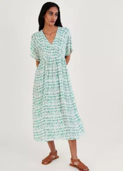 Monsoon Tie Dye Print Shirred Bodice Kaftan Dress