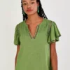 Monsoon V-Neck Woven Top In Linen Blend