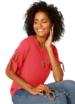 Round Neck Tie-Sleeve Top