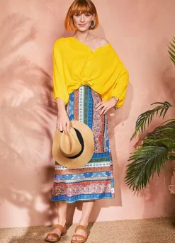 Stripe Midi Skirt With Tiered Hem 7 Stripe Midi Skirt With Tiered Hem -Garmonic Sales Store Stripe Midi Skirt with Tiered Hem60R851FRSP W01