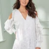 Together! Together Ivory Cold Shoulder Jacquard Blouse