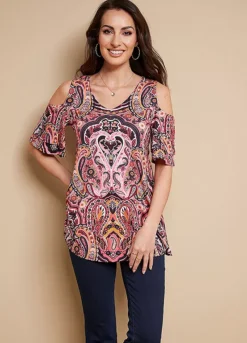 Together! Together Paisley Jersey Cold Shoulder Top -Garmonic Sales Store Together Paisley Jersey Cold Shoulder Top69T083FRSP W01