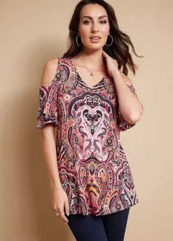 Together! Together Paisley Jersey Cold Shoulder Top -Garmonic Sales Store Together Paisley Jersey Cold Shoulder Top69T083FRSP W02