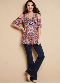 Together! Together Paisley Jersey Cold Shoulder Top -Garmonic Sales Store Together Paisley Jersey Cold Shoulder Top69T083FRSP W04