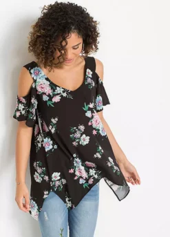 Bonprix Floral Print Cold Shoulder Top