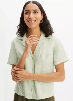 Bonprix Linen Blend Short Sleeve Blouse -Garmonic Sales Store bonprix Linen Blend Short Sleeve Blouse943788FRSP